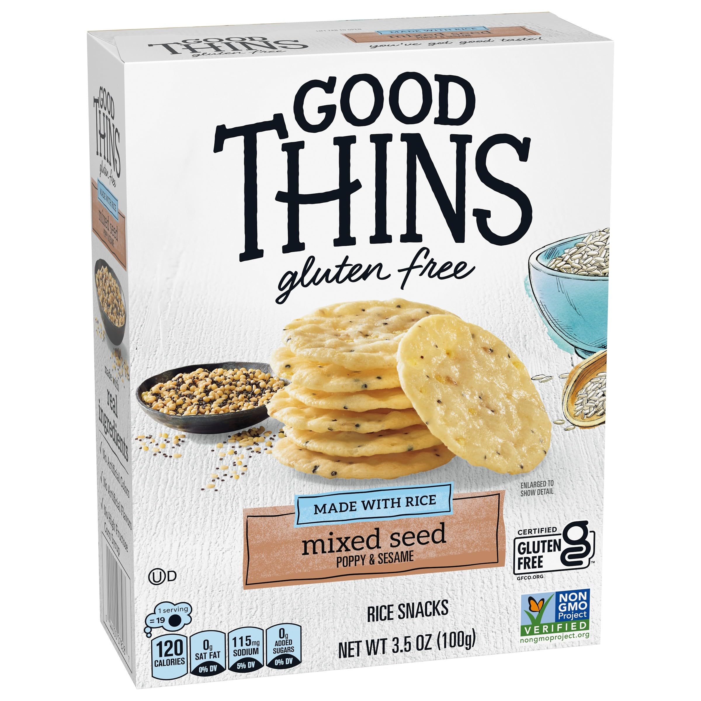 Good Thins Mixed Seed Rice Snacks - Gluten Free Crackers, Healthy Snack for Adults & Kids, 3.5 oz - Perfect for Lunchboxes, Office Snacks & On-the-Go Energy