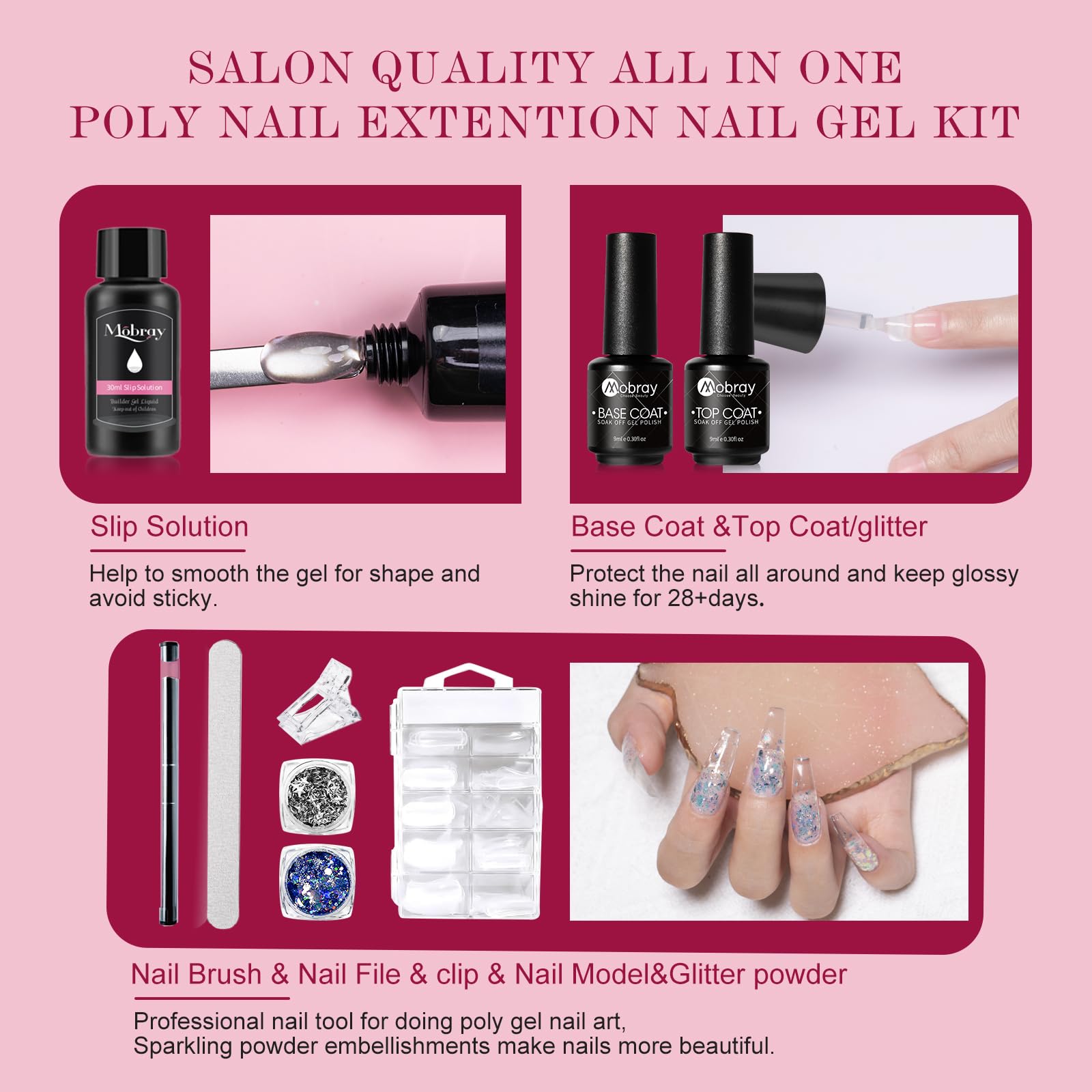 Professional Mobray Poly Nail Extension Gel Kit - All-in-One Builder Gel with Essential Tools for Strong Nail Extensions | Perfect for Salon, Home Manicures & DIY Nail Art Gifts (KIT2)