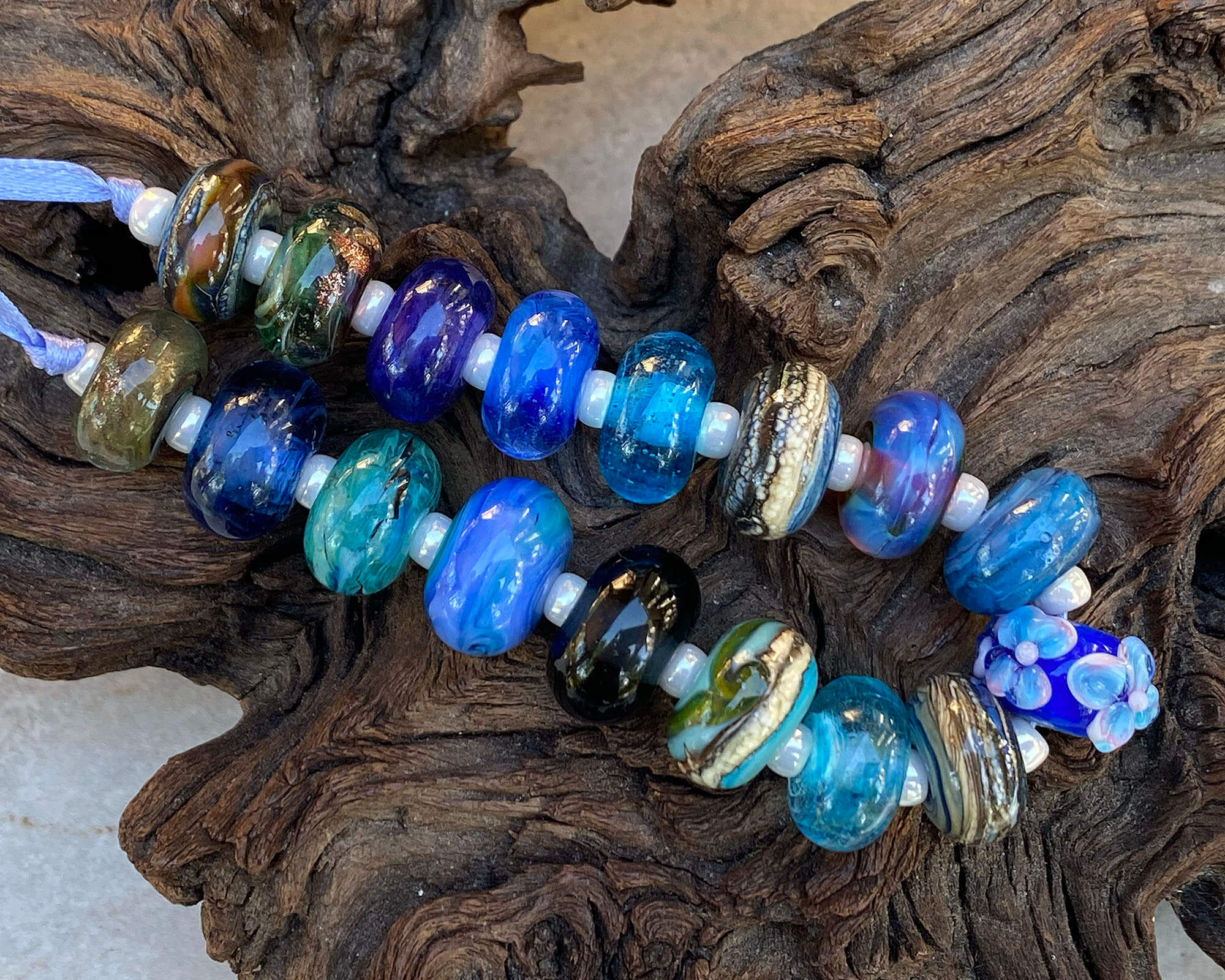 17pcs Blue Lampwork Glass Beads for Jewelry Making - Handmade Orphan Beads Set (SRA) - Perfect for Bracelets, Necklaces & DIY Crafts