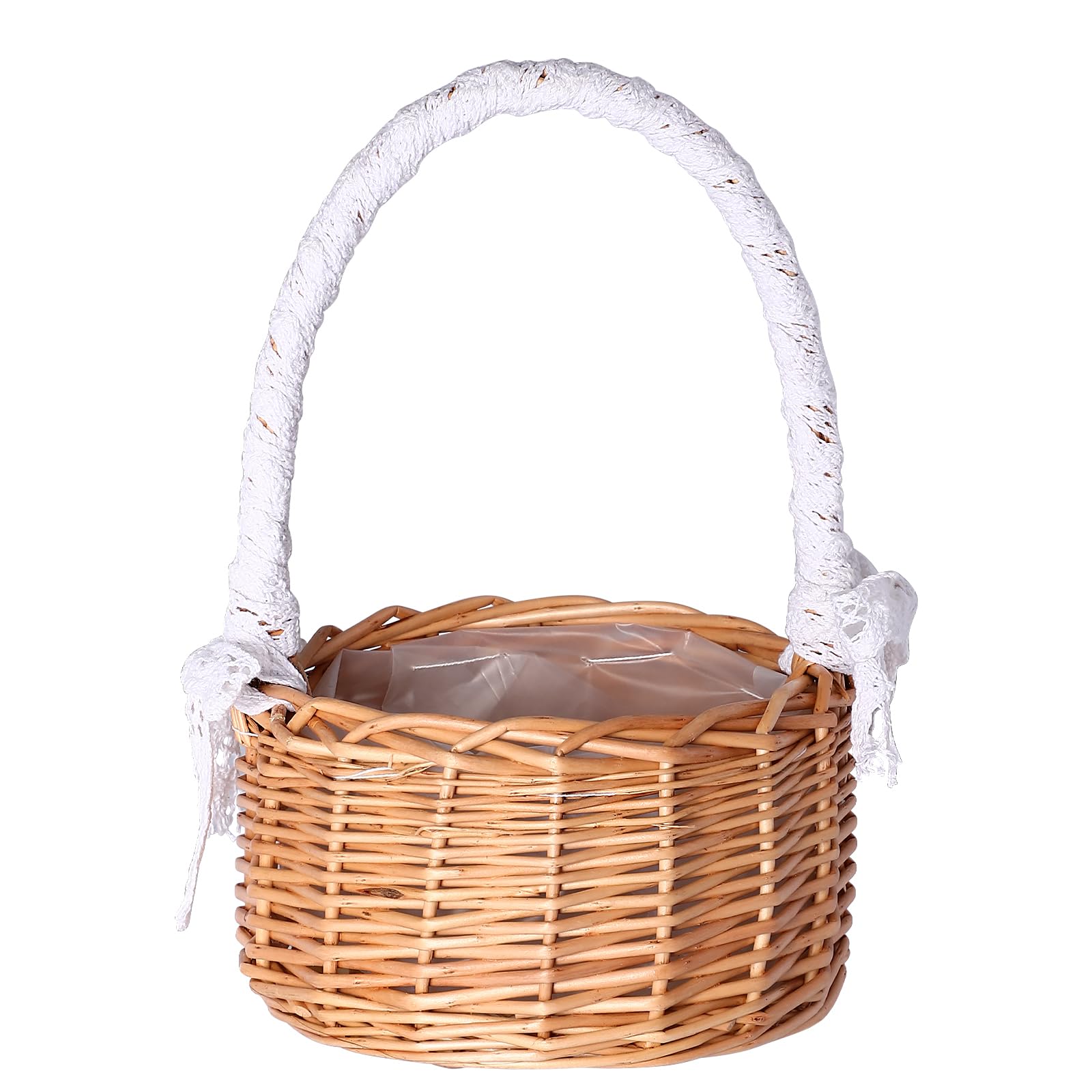 Handmade Rattan Flower Basket - Wicker Planter with Liner & Handle for Wedding, Home Decor, Candy Display | Perfect for Flower Girls, Centerpieces, and Rustic Decorations