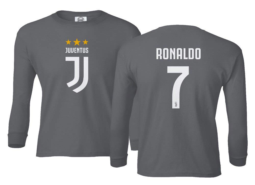 Cristiano Ronaldo Juventus Soccer Jersey #7 - Boys & Girls Long Sleeve Football Shirt - Youth Team Uniform for Training & Match Play - Perfect for Games, Practice & Fan Wear
