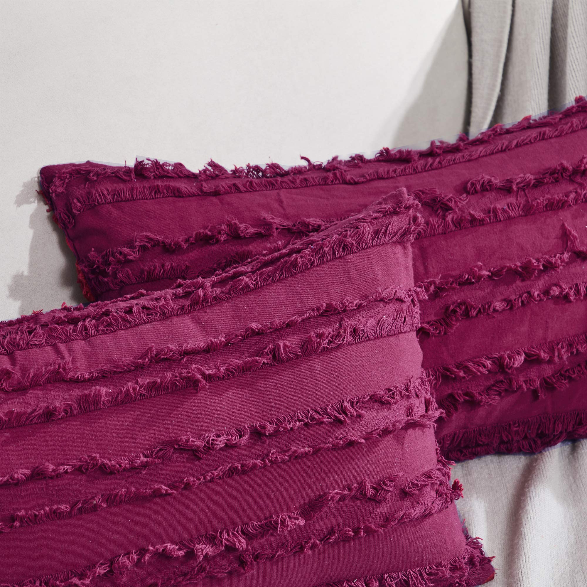 GIGIZAZA 12x20 Decorative Throw Pillow Covers - Wine Red Square Boho Cotton Cushion Covers for Sofa & Couch - Perfect for Living Room, Bedroom Decor and Home Styling