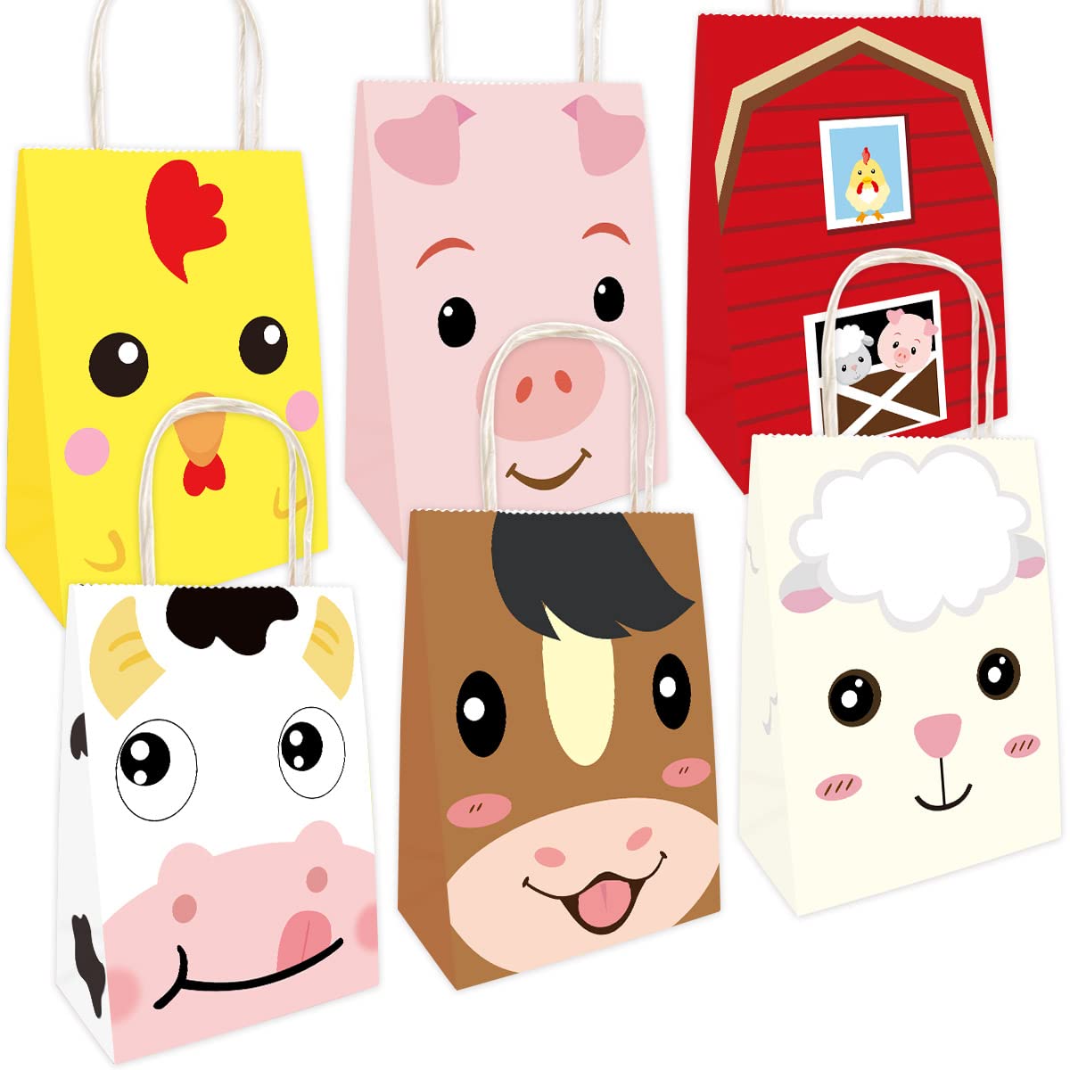 18 Pack Farm Animal Themed Party Favor Bags - Cute Barnyard Animal Goodie Bags for Birthday Parties, Baby Showers & Classroom Treats - Perfect for Farm-Themed Decorations & Gift Giving