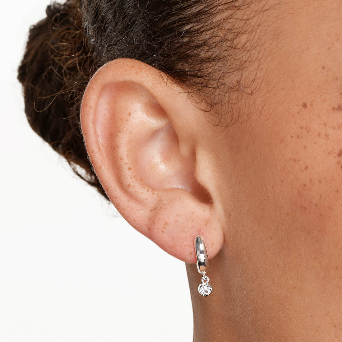 White Topaz Round Drop Charm Huggie Earrings in Sterling Silver - Perfect for Weddings, Parties & Everyday Elegance