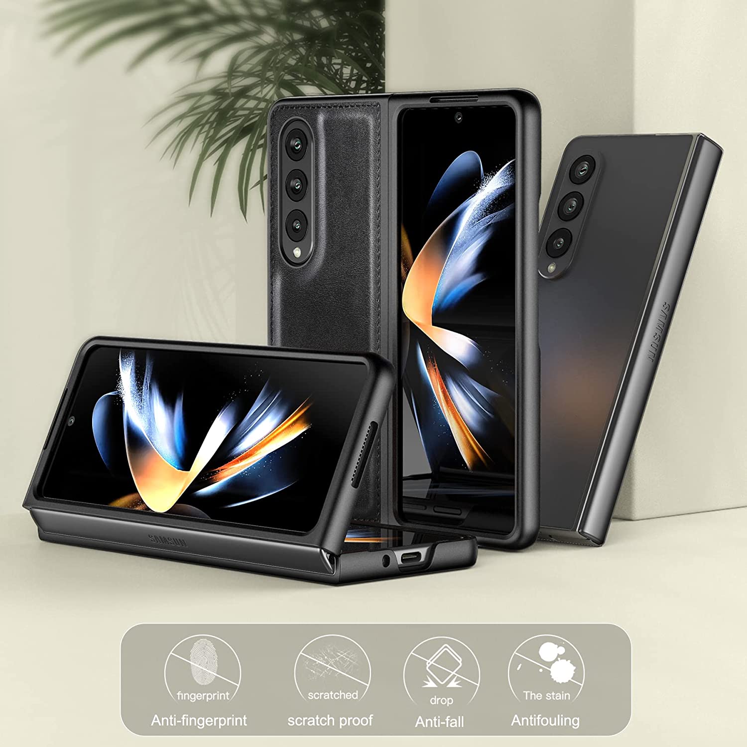 Samsung Galaxy Z Fold 4 5G Phone Case - Premium Leather Protective Cover for Galaxy Z Fold 4 (Black) | Slim Fit, Shockproof Design for Work & Travel