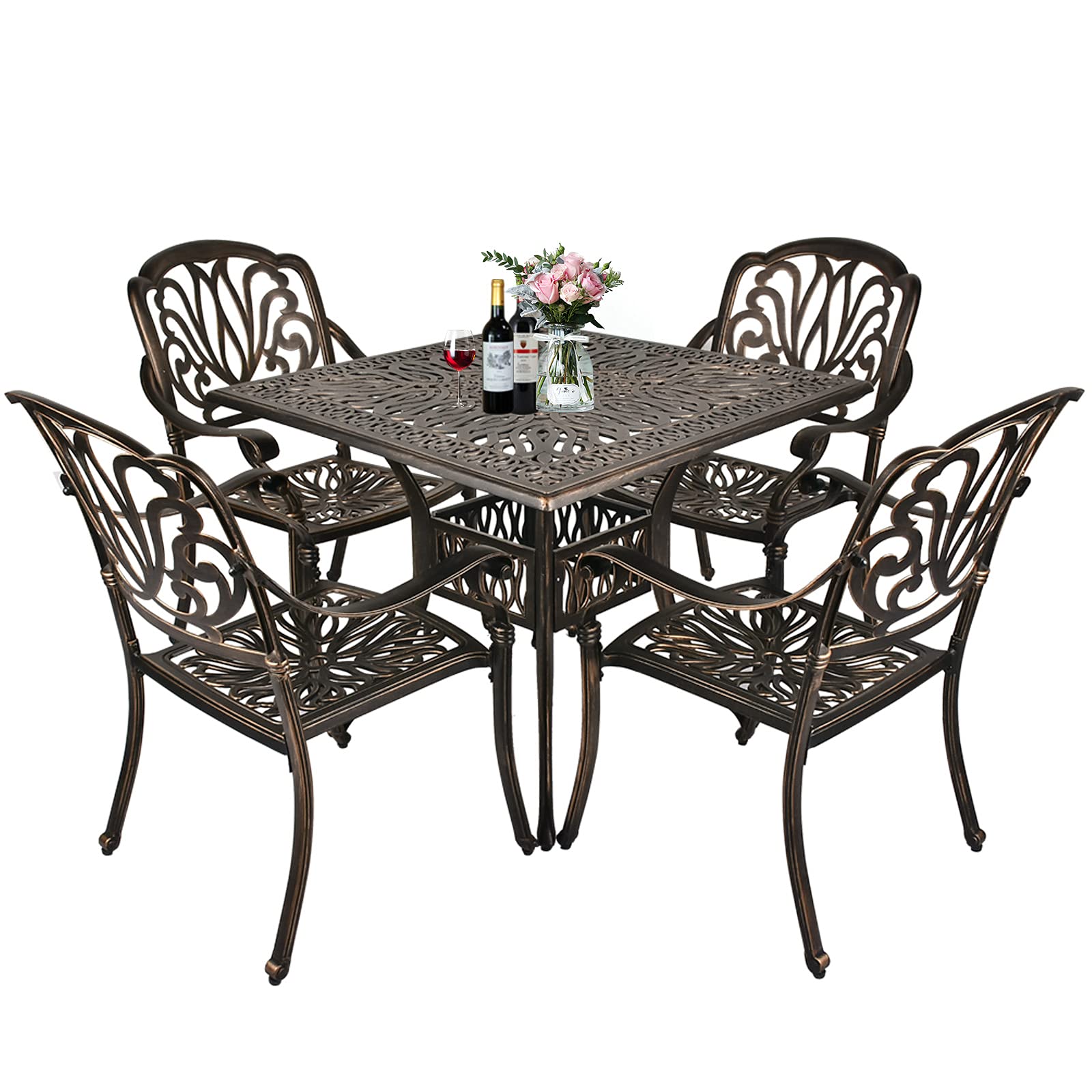 TITIMO 5-Piece Outdoor Dining Set - Cast Aluminum Patio Furniture with 35.4