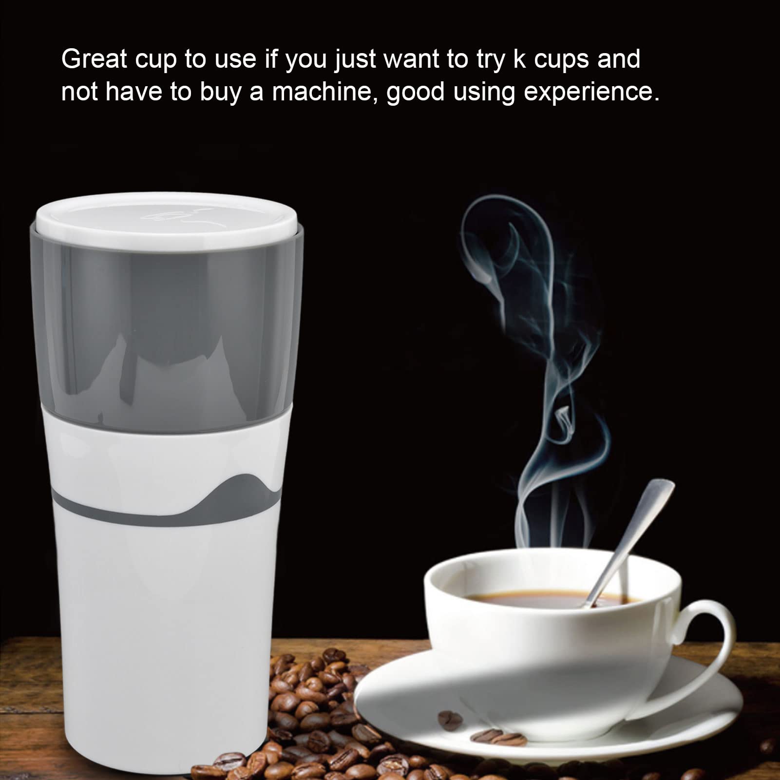 Portable Drip Coffee Maker for Travel & Camping - Compact K Cup Coffee Machine with Reusable Capsules, Lightweight & Easy to Use - Perfect for Outdoor Adventures, Office, Road Trips (Grey & White)