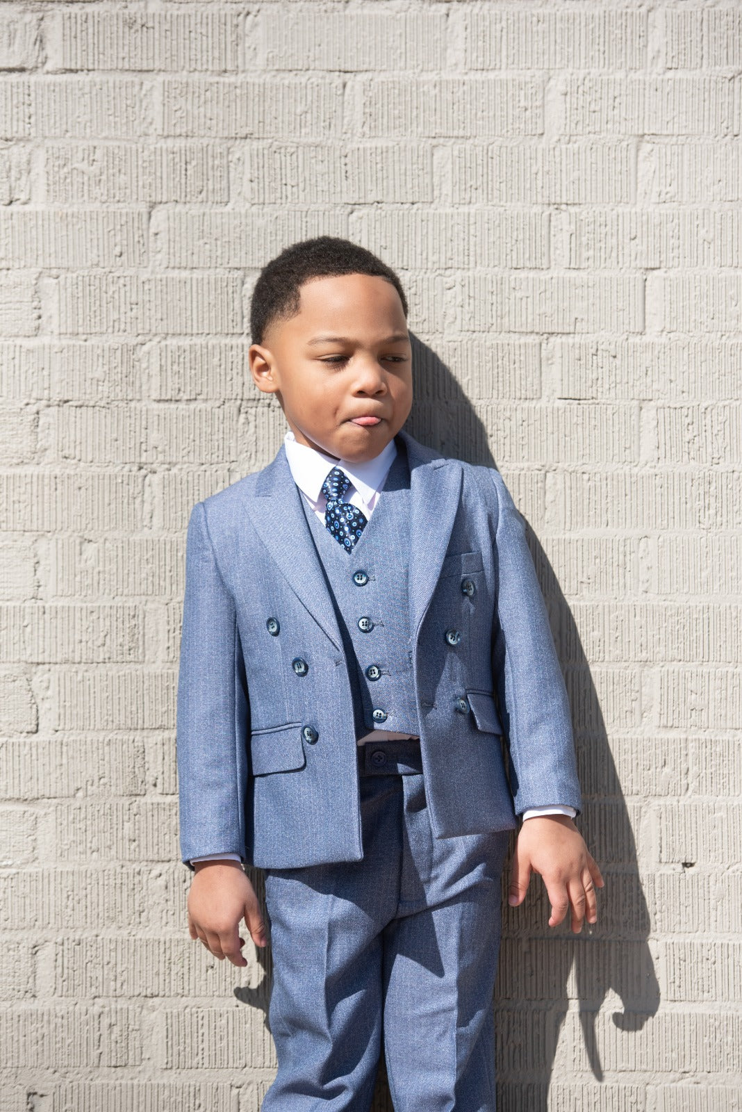 Boys 3 Piece Sky Blue Double Breasted Suit Set - Formal Kids Suits for Weddings, Parties & Special Occasions
