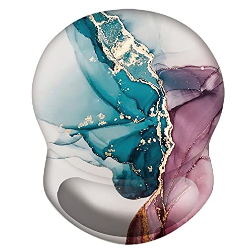 HEVITDA Ergonomic Mouse Pad with Wrist Support - Non-Slip Rubber Base for Comfortable Typing & Pain Relief - Red Green Marble Design for Office, Gaming & Home Computer Use