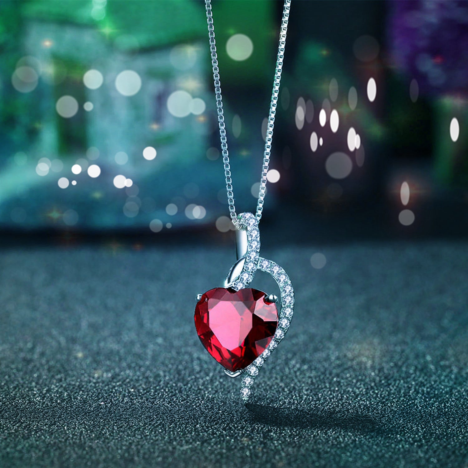 MABELLA Sterling Silver Heart Pendant Necklace with Simulated Blue Sapphire, Ruby & Blue Topaz - Valentine's Day Gift for Her, Anniversary Present, Birthday Jewelry for Women - Perfect for Romantic Dates, Proposals & Special Occasions