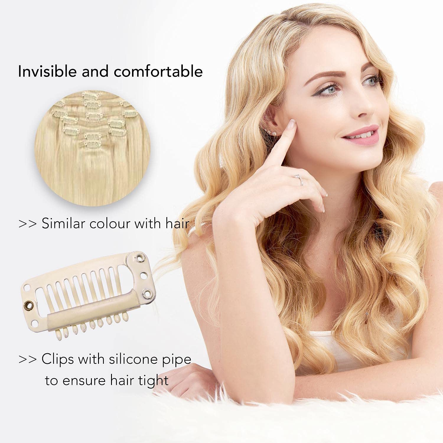 BasicSense 60pcs Hair Extensions Clip-in with Strong Metal Snap Teeth - Blonde Hairpiece for DIY Styling | Perfect for Parties, Weddings & Daily Volume Boost