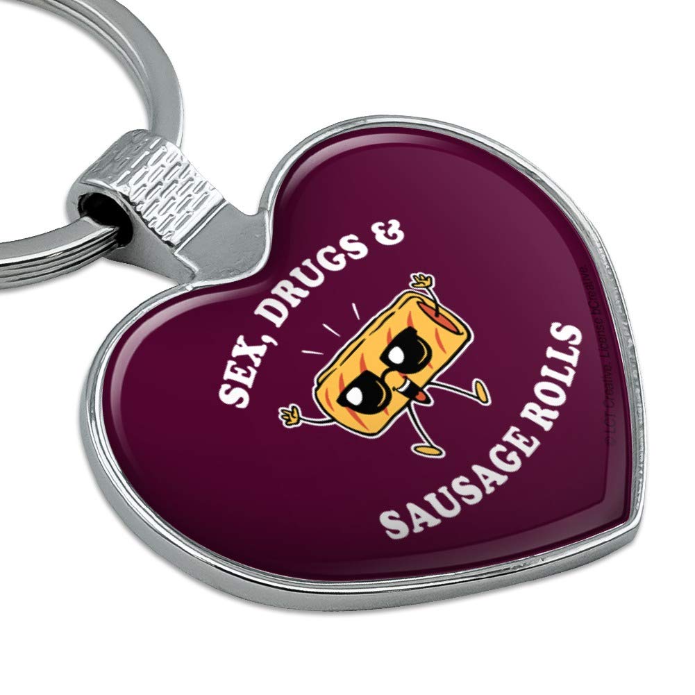 Funny Humor Keychain - Sex Drugs and Sausage Rolls Metal Key Ring for Heart Love - Perfect Gift for Friends & Couples (Birthday, Anniversary, Valentine's Day)