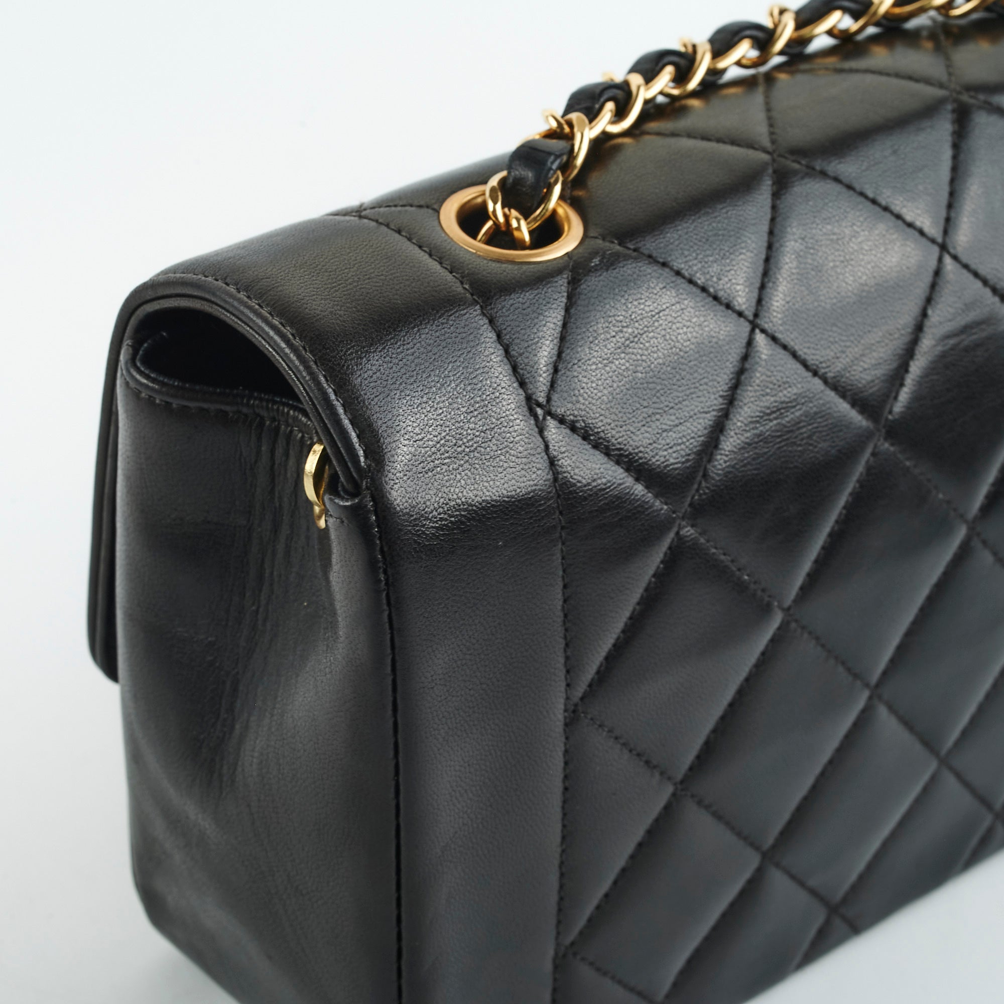 Authentic Chanel Small Vintage Diana Lambskin Leather Shoulder Bag Black - Perfect for Date Night & Special Occasions