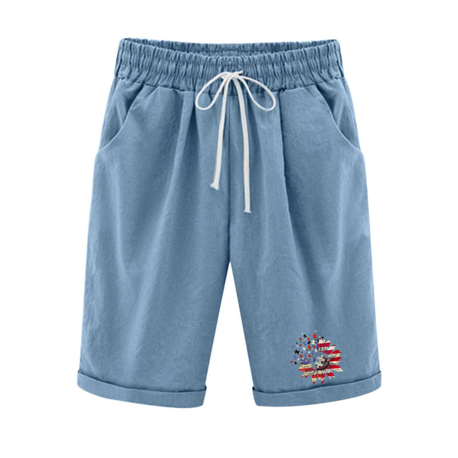 Women's Bermuda Shorts - Summer Casual Cotton Linen Shorts for Lounge & Travel