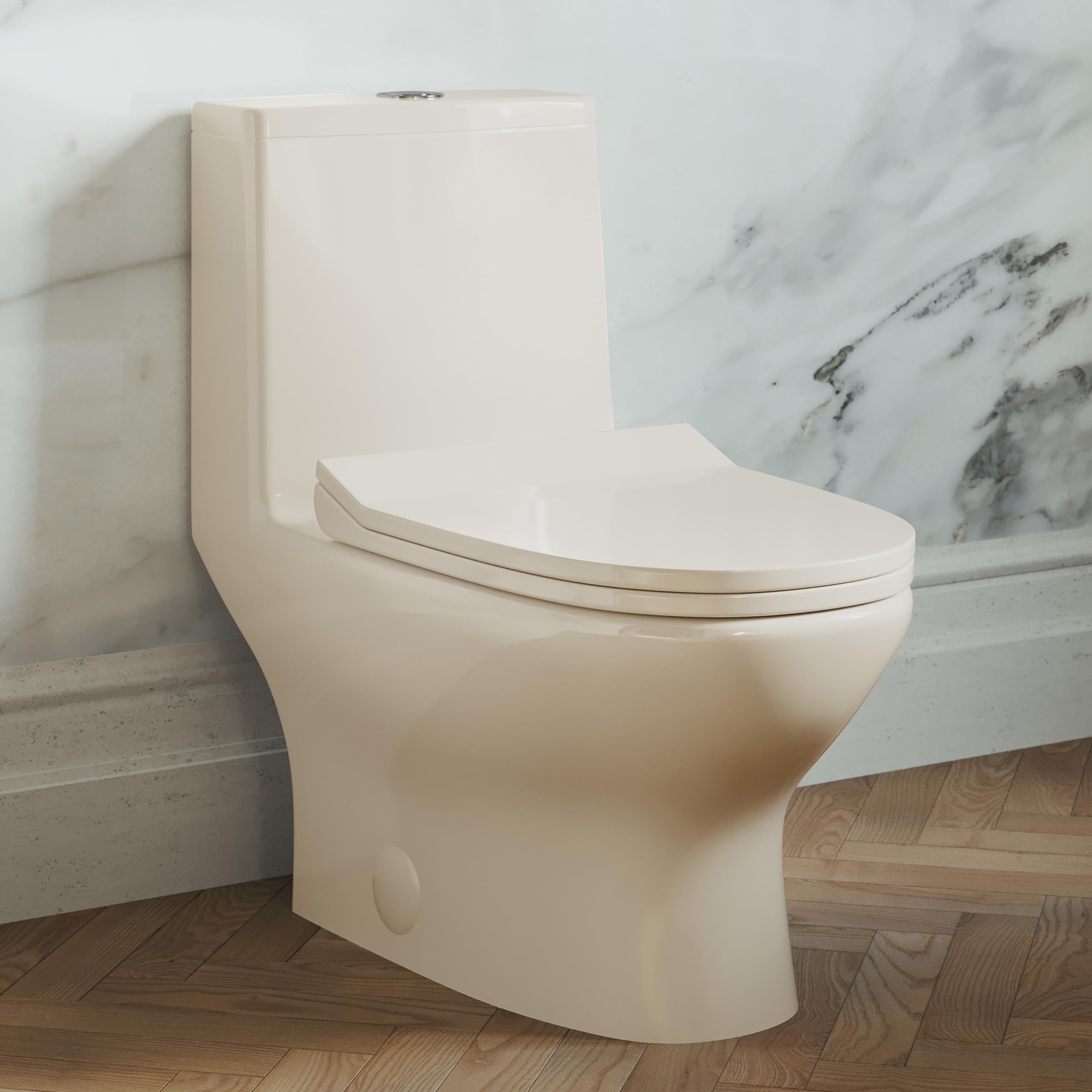 Swiss Madison Ivy One Piece Toilet with Dual Vortex Flush 1.1/1.6 GPF - Water Efficient Bathroom Toilet in Bisque for Modern Homes & Commercial Spaces