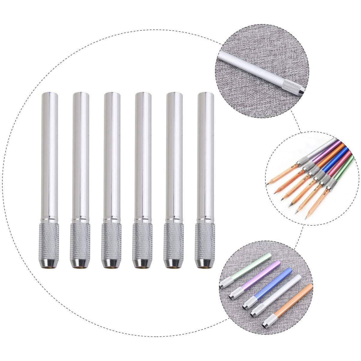 OHPHCALL 6 Pack Metal Pencil Extender - Portable Pencil Extension Rods for Artists, Students & Office Use - Perfect for Sketching, Writing & Drawing Supplies