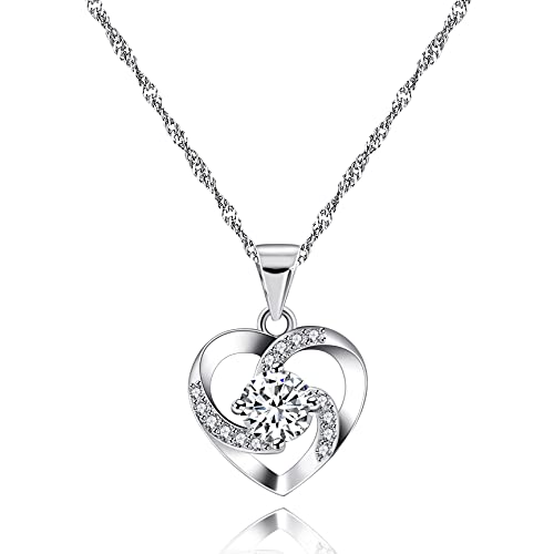 Uloveido Sterling Silver Blue Cubic Zirconia Heart Pendant Necklace - February Birthstone Jewelry for Women | Perfect Birthday Gift for Mom, Wife, Valentine's Day Present | Elegant Everyday Wear & Special Occasion Accessory