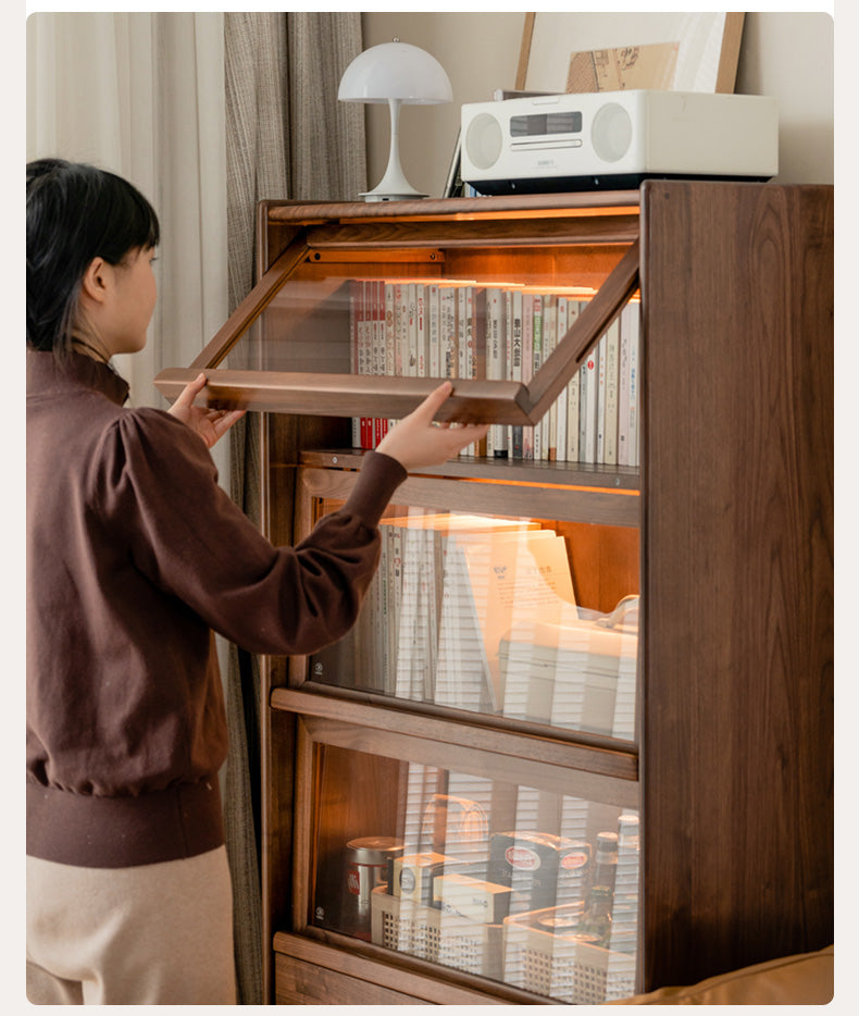Solid Black Walnut Wood Side Cabinet with Flip Door - Perfect for Living Room, Bedroom & Home Office Storage