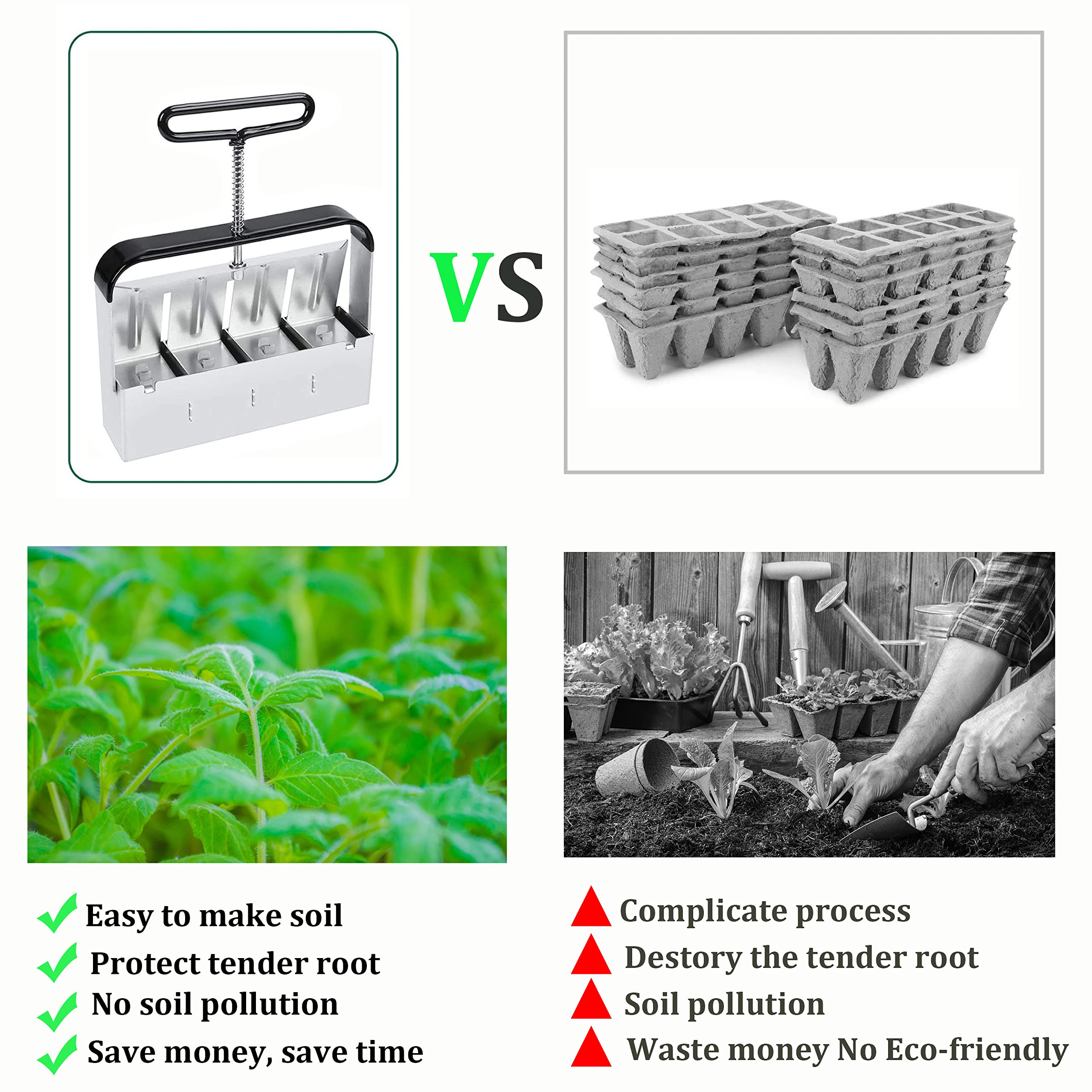 2 Inch Soil Blocker with Comfort-Grip Handle - 4 Pack Seed Starter Tool for Greenhouses, Seedlings & Plant Cuttings | Perfect for Organic Gardening & Indoor Planting