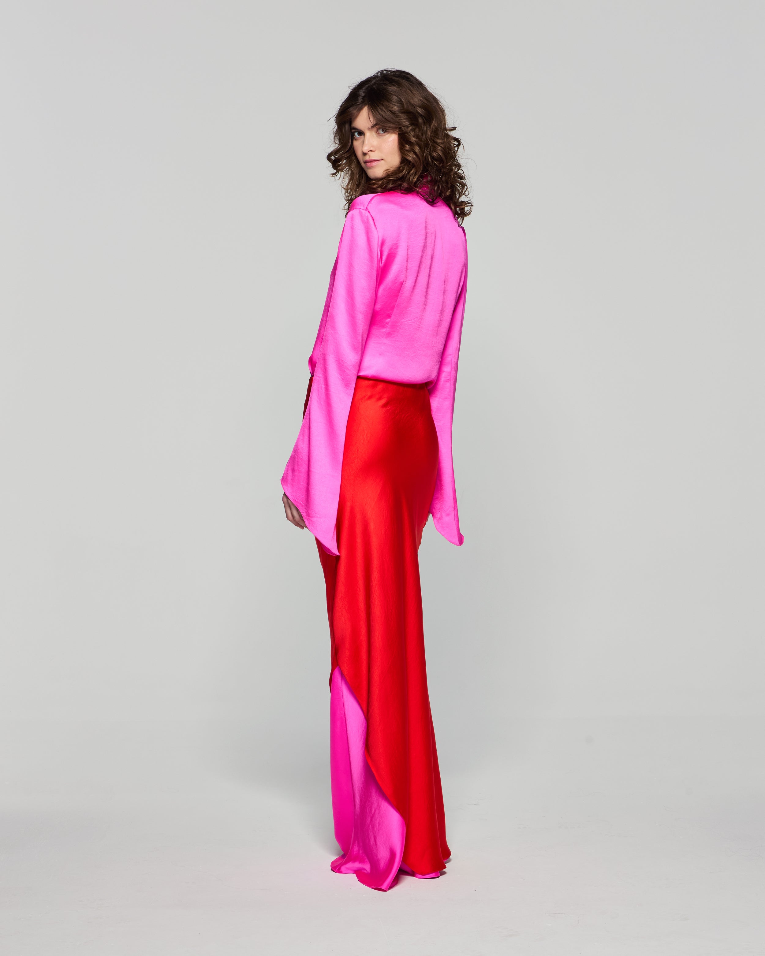 Double Layer Maxi Skirt for Women - Bright Red & Pink Flowy Long Skirt - Perfect for Summer, Beach, Boho Outfits & Casual Wear
