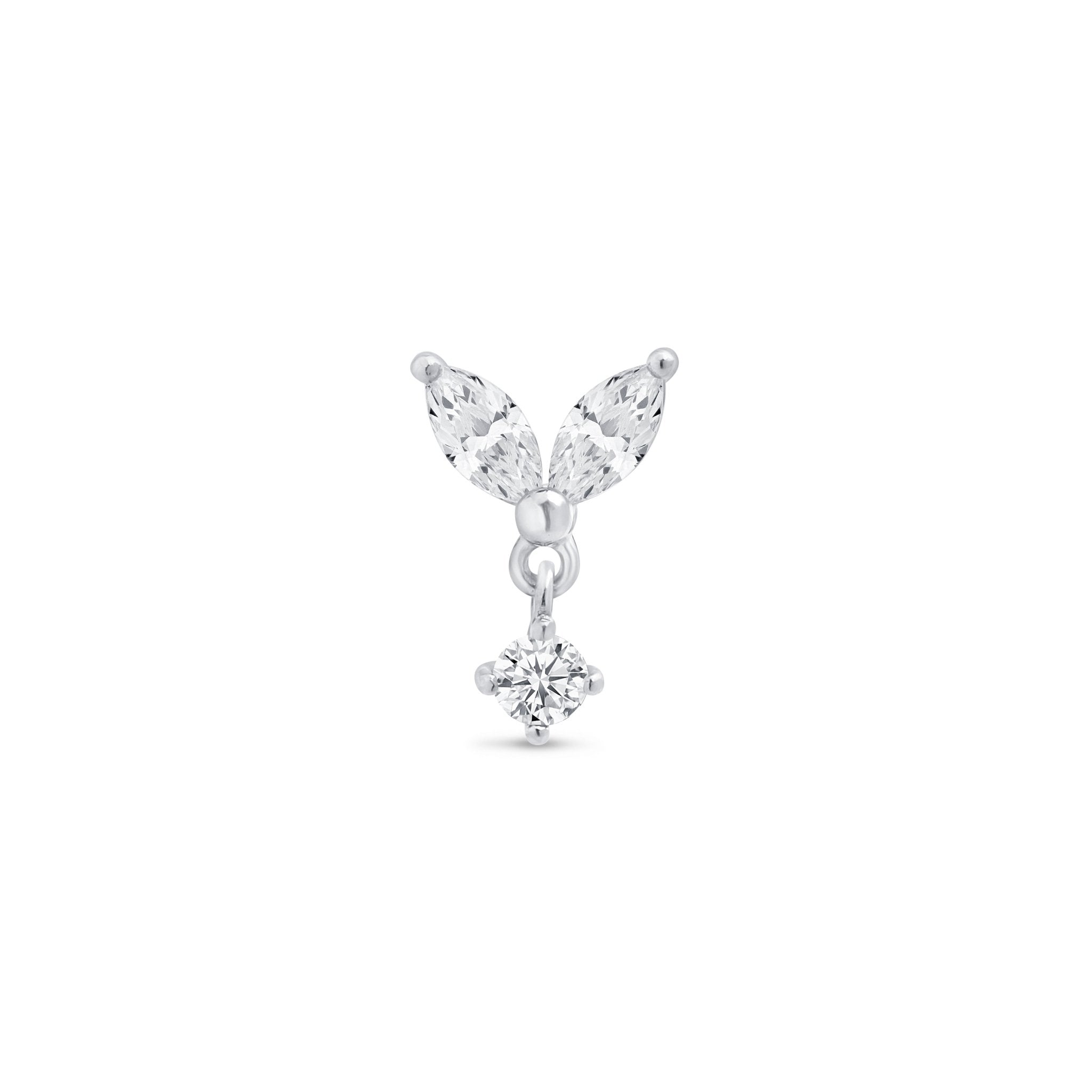 14K White Gold Double Marquise Gemstone Drop Earrings - Flat Back Studs for Women, Perfect for Weddings, Parties & Everyday Elegance