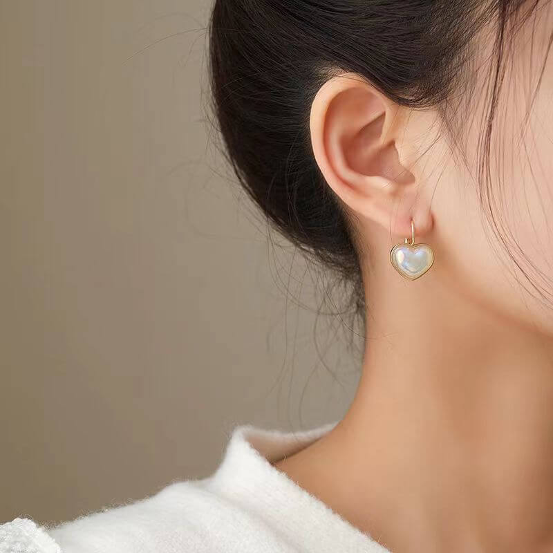 Dainty Puffed Heart Pearl Level Back Hoop Earrings for Women | A7403 | Elegant Jewelry for Date Night, Wedding & Special Occasions
