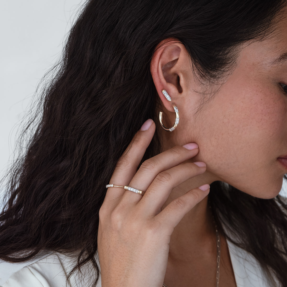 Tusk Baguette Hoop Earrings for Women - Elegant Gold Plated Dangle Earrings for Party, Wedding & Everyday Wear