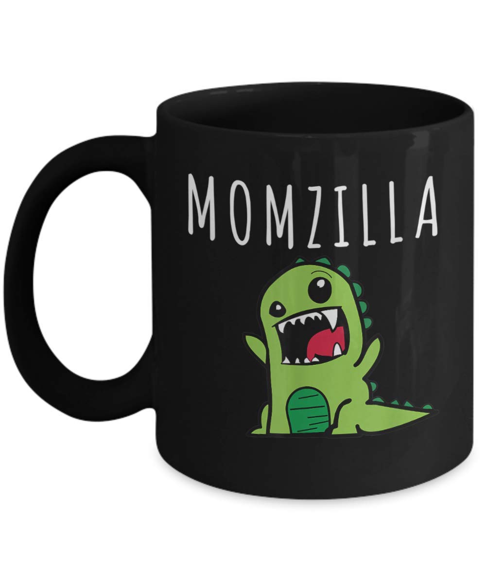 Zapbest Momzilla Dinosaur Momster Mug - 11oz Black Porcelain Coffee Cup for Mothers Day, Birthday & Funny Gifts - Perfect for Coffee, Tea & Office Use