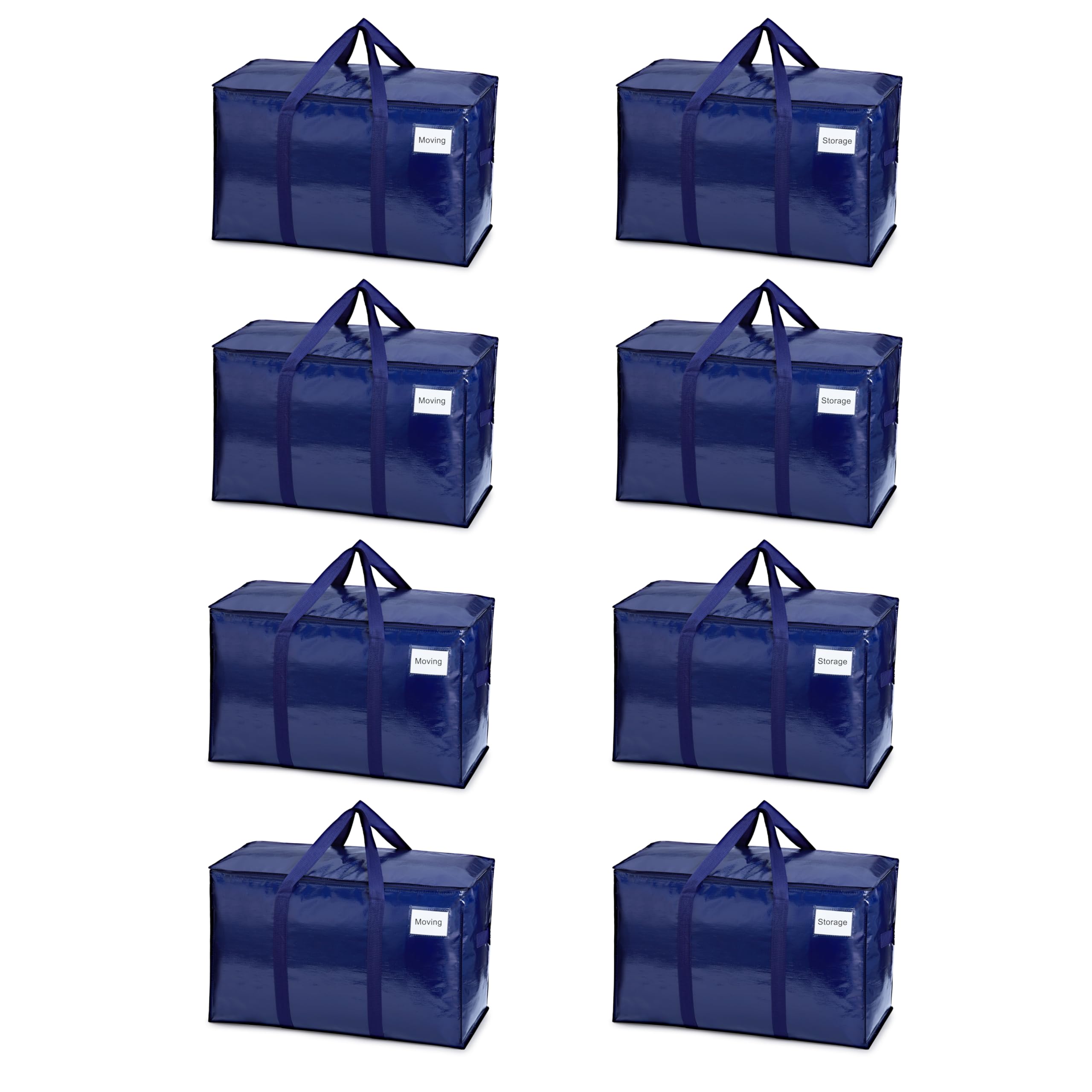 VENO 8 Pack Heavy Duty Moving Bags with Zipper - Extra Large Storage Totes for Clothes & Dorm Room Essentials - Durable Alternative to Moving Boxes (Blue, 8 Pack) - Perfect for College Move-In, Home Organization & Travel Packing