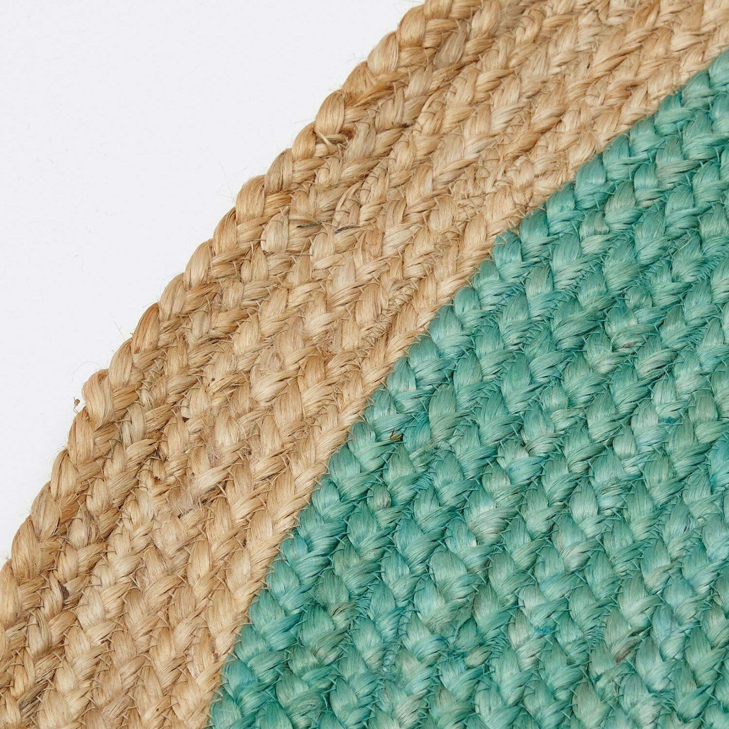 Handmade Natural Jute Round Area Rug - 5x5 Farmhouse Braided Rug for Living Room, Bedroom, Kitchen | Indoor/Outdoor Boho Decor | Perfect for Cozy Home, Patio & Dorm Room (Turquoise)