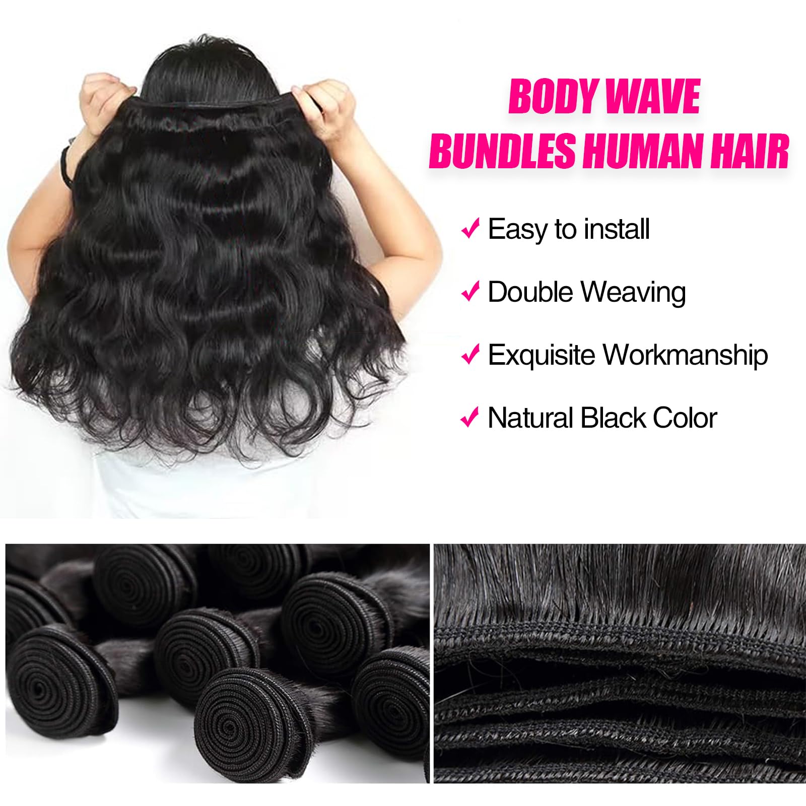 12A Body Wave Human Hair Bundles 22 24 26 Inch 100% Brazilian Virgin Hair Extensions - 3 Bundles Deal Natural Black for Women | Perfect for Weaving, Styling & Daily Wear