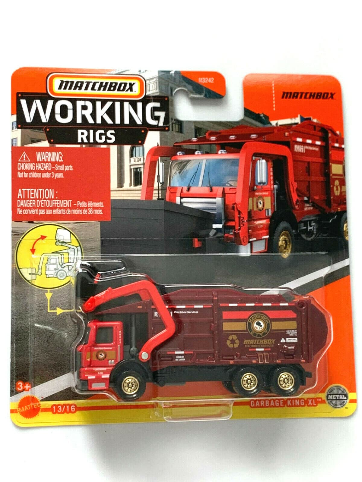 MBX Matchbox Working Rigs Garbage King XL 13/16 Diecast Toy Truck (FWD28) - Perfect for Kids' Playtime, Collectors & Diorama Scenes