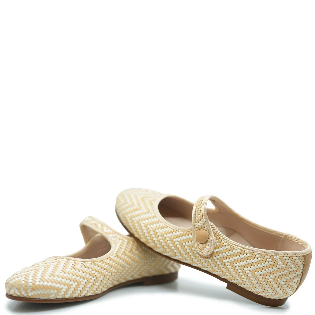 Beberlis Women's Nude Metallic Weave Mary Jane Flats - Comfortable Dress Shoes for Work, Wedding & Special Occasions