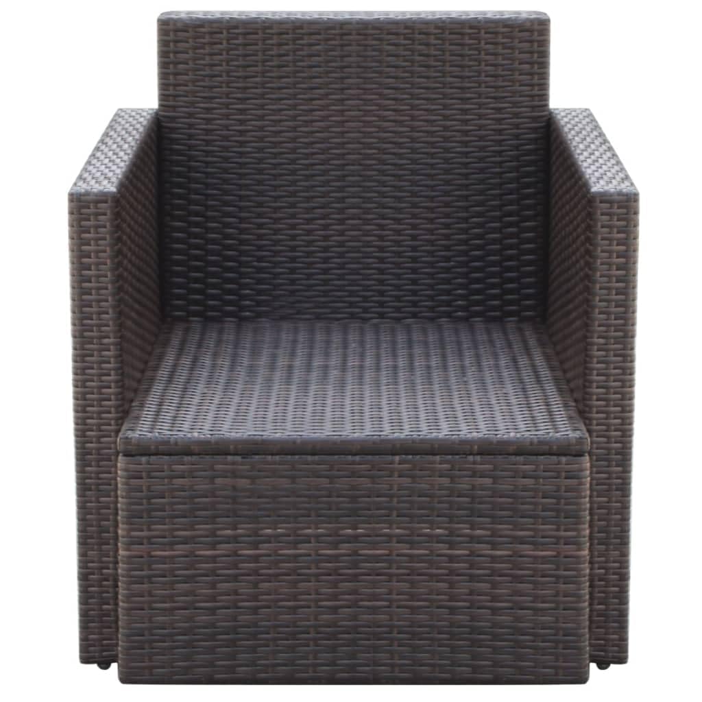 Brown Poly Rattan Patio Chair with Cushions & Pillows - Outdoor Garden, Poolside, or Balcony Relaxation Furniture