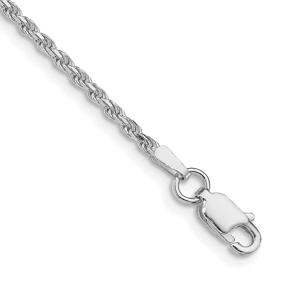 Diamond2Deal Sterling Silver Rhodium Plated 1.85mm Diamond Cut Rope Chain Anklet Bracelet for Women - Perfect for Casual Wear, Beach Outfits & Gift Giving