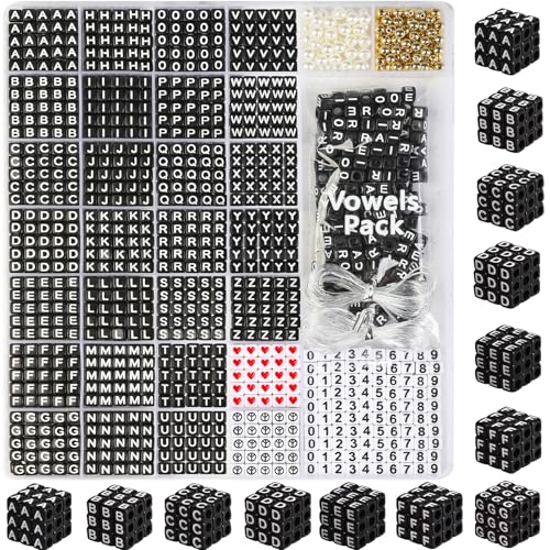 Black Beads with White Inked Letter