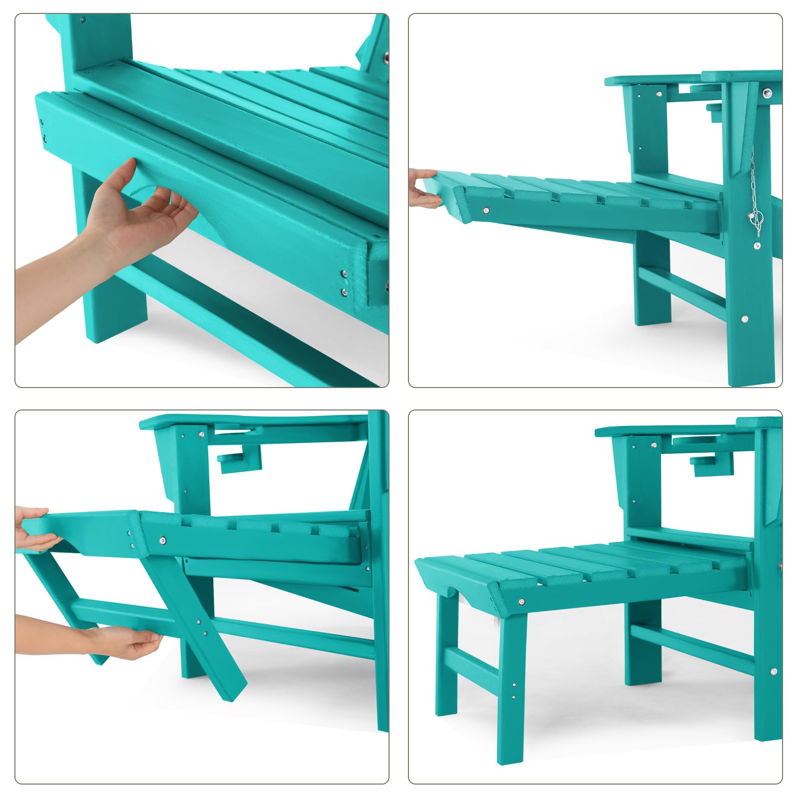 Foldable Adirondack Chair with Adjustable Footrest – Weather-Resistant Outdoor Plastic Patio Chair with Removable Ottoman, Stackable Design & Cup Holder – Perfect for Backyard, Poolside & Garden Relaxation (21.6