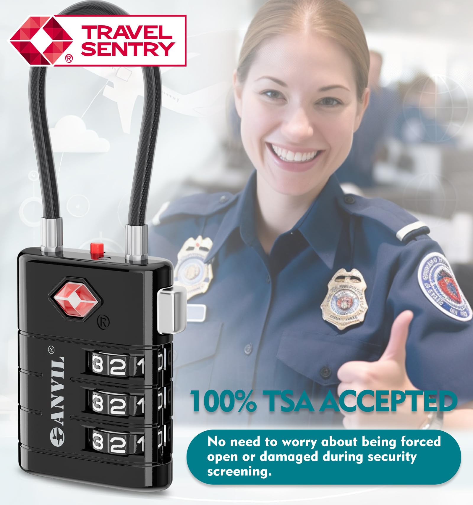 ANVIL TSA Approved Luggage Locks with Advanced TSA008 Core & Alert Indicator - Secure Travel Locks for Suitcases, Backpacks & Carry-On Bags (2-Pack, Black) | Perfect for Airports, Hotels & Daily Commute