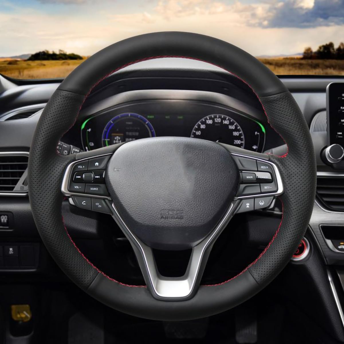 Premium Black Genuine Leather Custom Fit Hand-Stitched Steering Wheel Cover for Honda Accord 2018-2022 & Insight 2019-2022 - OEM Style Interior Upgrade for Comfort & Grip While Driving