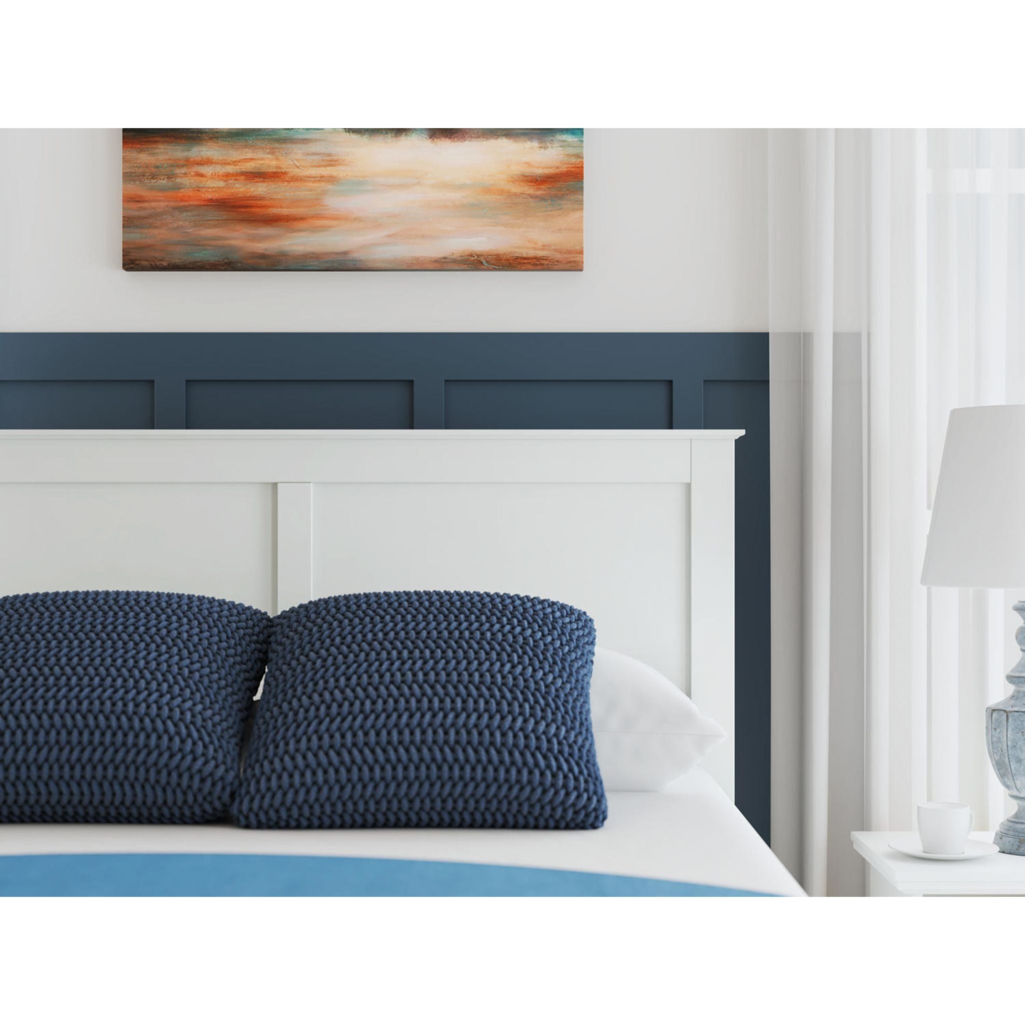 Bostwick Shoals Panel Bed - Queen Size White Wooden Bed Frame for Modern Bedroom - Perfect for Master Bedrooms, Guest Rooms & Apartments