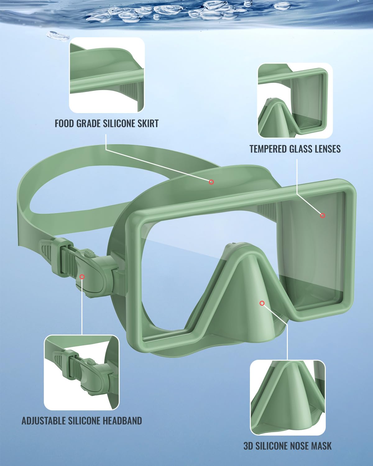 **WSTOO Anti-Fog Snorkel Mask - Panoramic Diving Mask with Tempered Glass, Leak-Proof & Shatterproof Design - Anti-Glare Scuba Goggles for Adults & Teens - Perfect for Ocean, Pool & Beach Swimming**