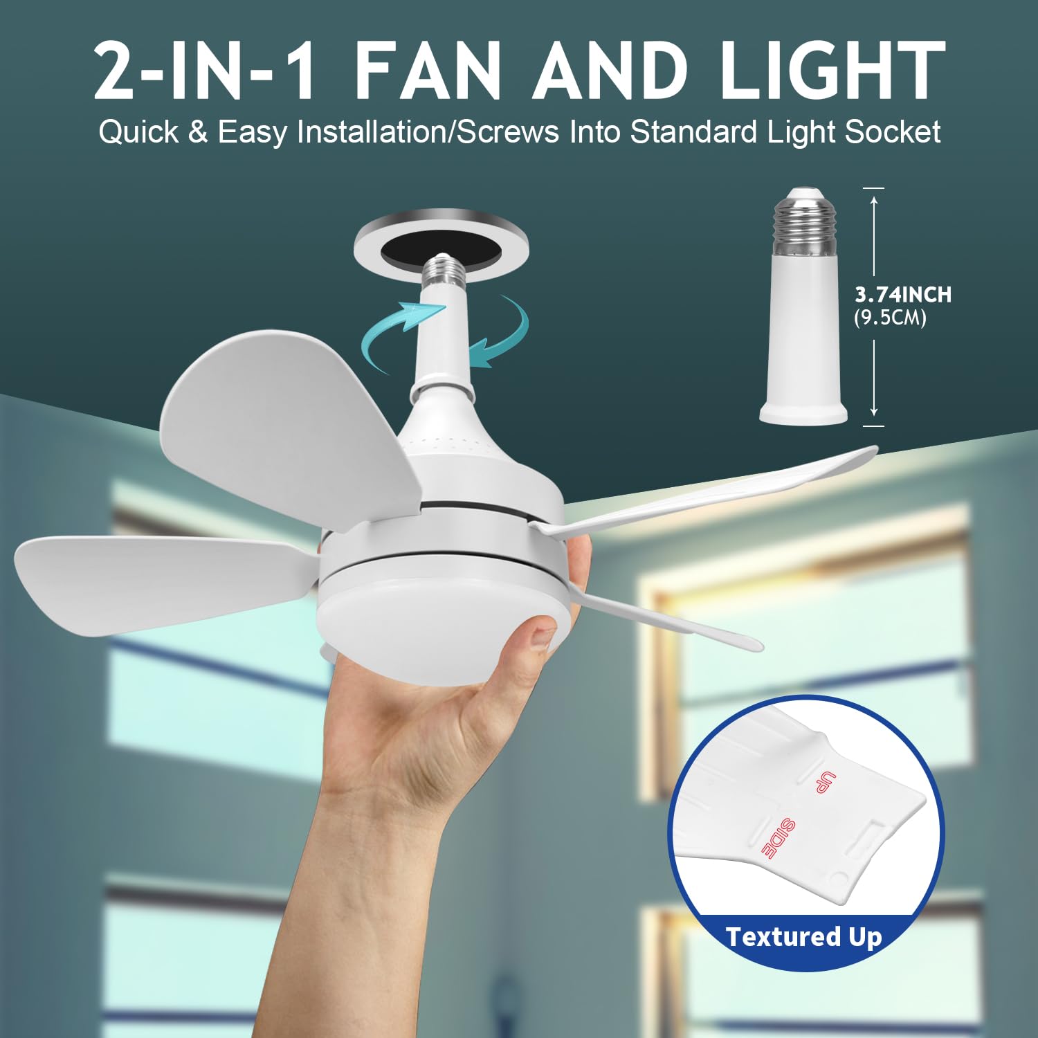 2000Lumen LED Ceiling Fan Light with Remote - E26 Screw Base, Noiseless 3-Speed Dimmable Light, Adjustable CCT & 2/4 Timers - Perfect for Kitchen, Bathroom, Garage, Bedroom and Living Room Lighting