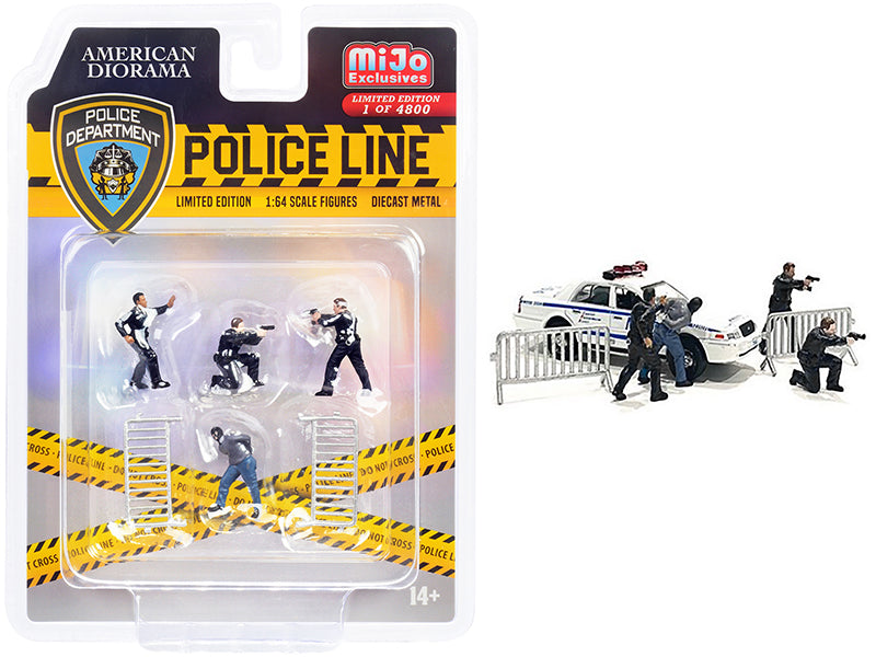 1/64 Scale Police Line Diecast Set - Limited Edition of 4800 Worldwide (4 Figurines & 2 Accessories) by American Diorama - Perfect for Model Car Displays, Diorama Scenes & Collectors