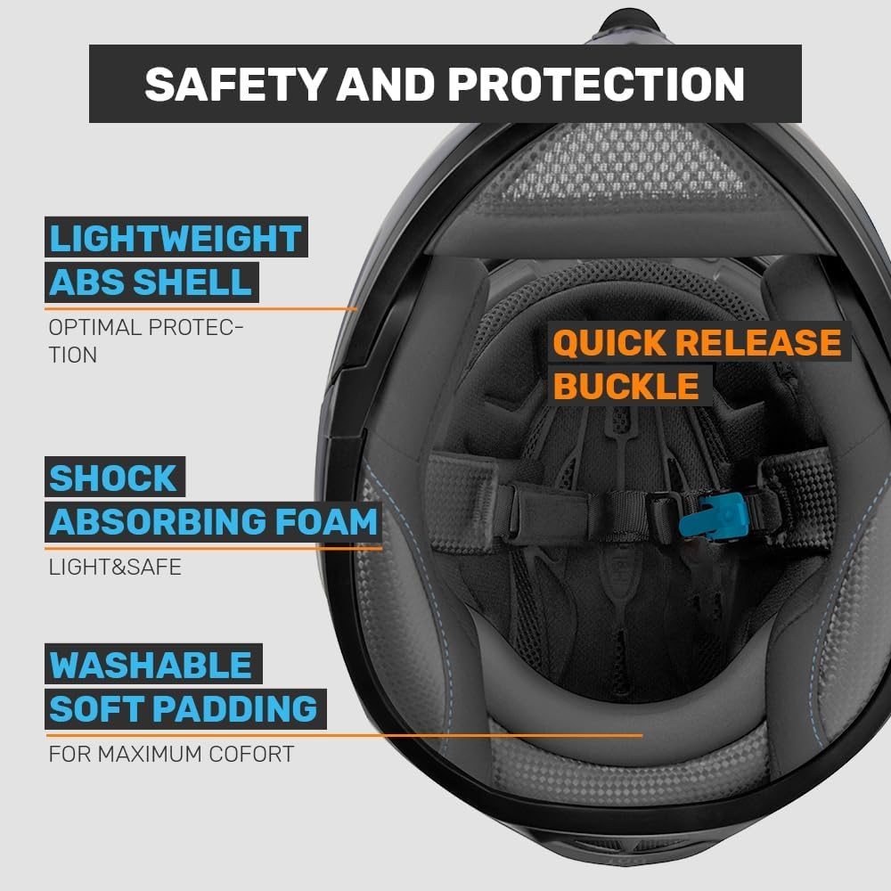 Modular Motorcycle Helmet DOT Approved - Dual Visor Full Face for Men & Women - Riding & ATV Safety