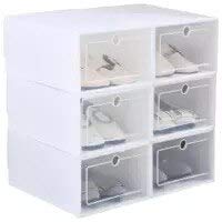 6-Piece Transparent Plastic Shoe Storage Box Organizer with Drawers - Durable PP Thickened Rectangle Shoe Rack (33X23X14.5cm, White) - Perfect for Closet, Bedroom, Entryway & Small Space Organization