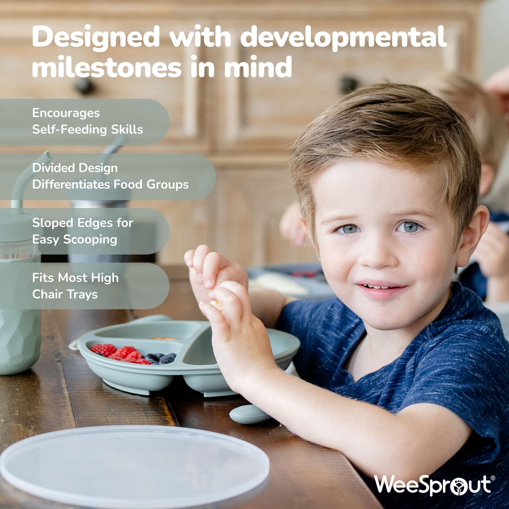 WeeSprout Silicone Divided Plates for Toddlers & Kids – 100% Food Grade, BPA-Free, Dishwasher & Microwave Safe – Perfect for Mealtime, Snacks & Travel