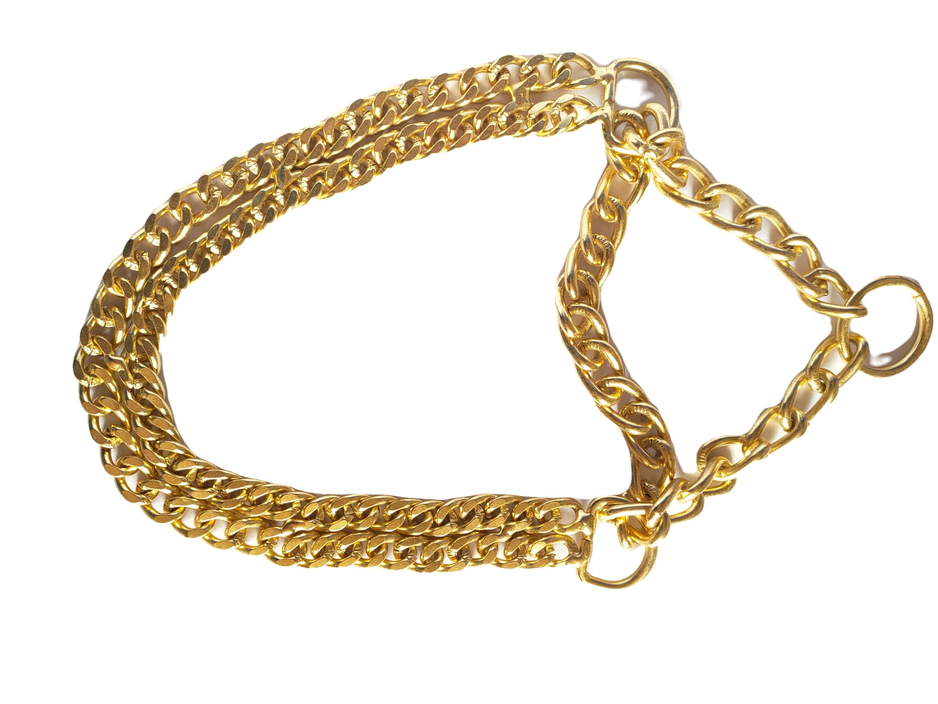 RvPaws 2 Layer Dog Choke Chain Martingale Collar - 24 Inch Adjustable Training Collar for Large Dogs (Gold) - Perfect for Obedience Training, Walking & Grooming