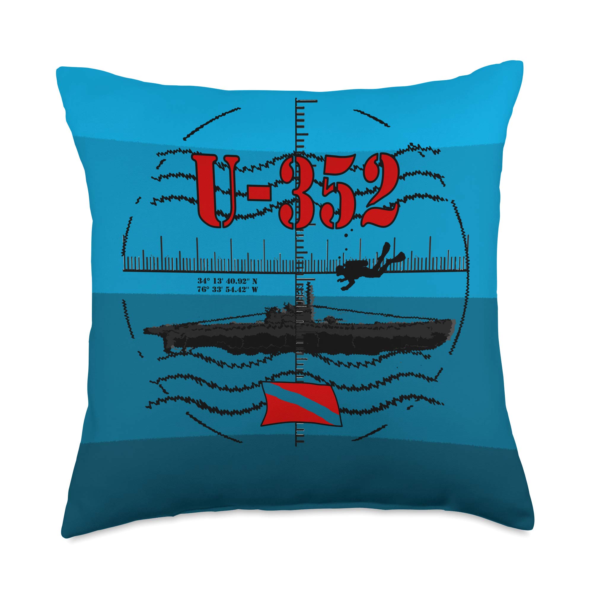 U-352 U-Boat Submarine WWII Pillow - 18x18 Multicolor - Scuba Diving Decor