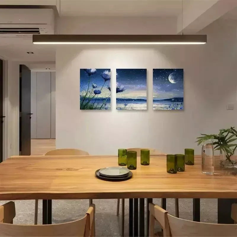 3-Piece Flowers Moon Wall Art Set - Framed Canvas Prints 50x70cm - High Quality Australian Made Wall Decor - Ready to Hang - Perfect for Living Room, Bedroom & Office Decor