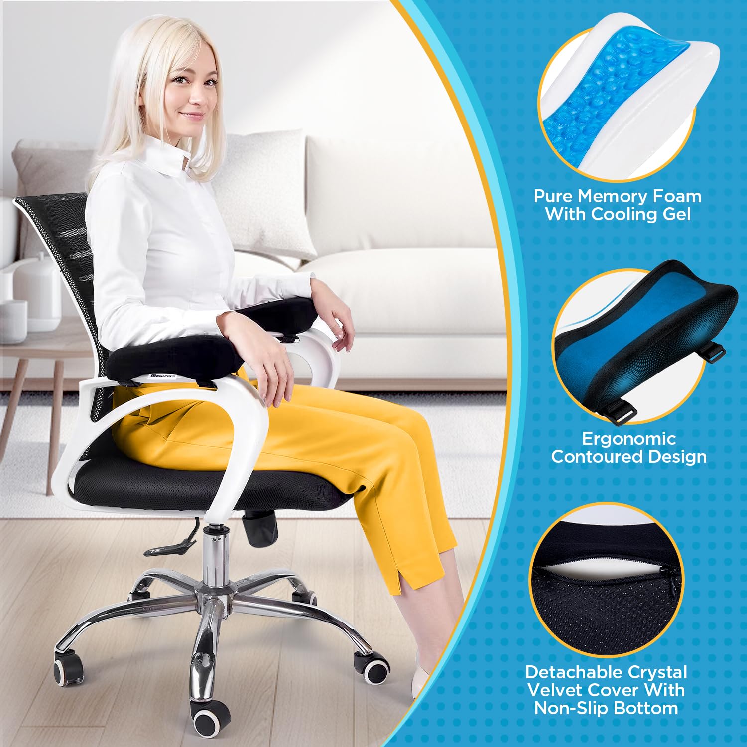BEAUTRIP Ergonomic Armrest Pads - Memory Foam Office Chair Arm Rest Covers with Non-Slip Design - Elbow Support Cushions for Computer, Gaming & Desk Chairs (Set of 2) - Perfect for Home Office, Workstation & Long Gaming Sessions